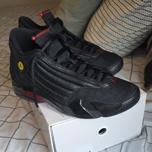 Jordan Men's Black and Red Sneakers with Yellow Logo